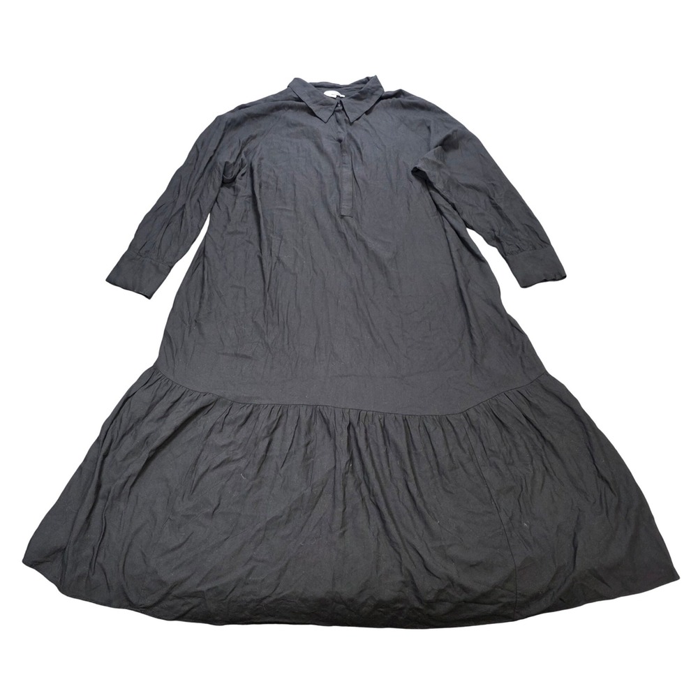 H&M Tiered Midi Dress Women's Size XXL Black Long Sleeve Collared Button Front